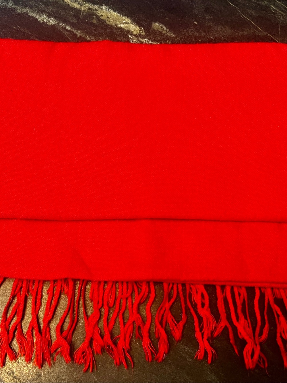 Elegant Red Pashmina-Style Wrap Scarf with Decorative Trim — 26" × 65" + Fringe
